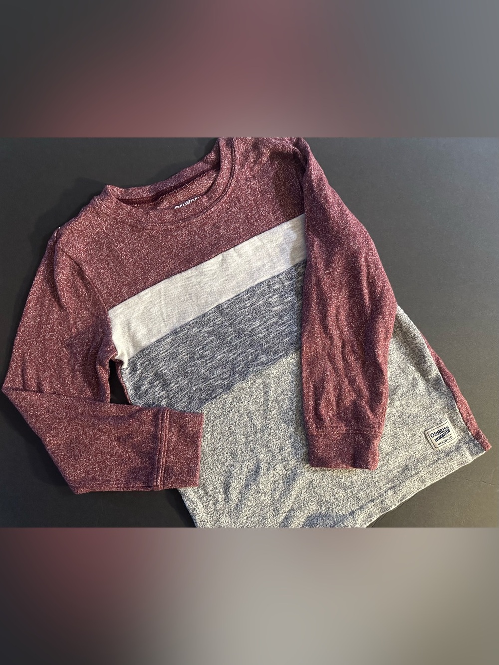 Oshkosh Kid’s 7 Colorblock Crewneck Sweater in Burgundy, Cream, Gray & Navy